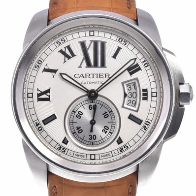 カルティエ CARTIER W7100037 カリブル ドゥ カルティエ スモールセコンド デイト シルバー 自動巻き メンズ 腕時計 Q#148933