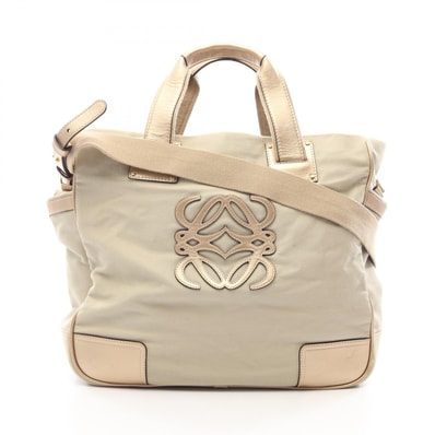 ロエベ LOEWE アナグラム 2WAY トートバッグ バッグ キャンバス レザー レディース ベージュ系 / ゴールド系 【中古】