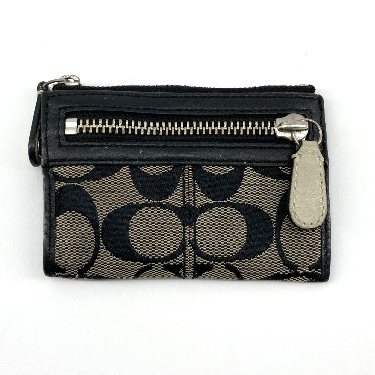 COACH(コーチ) シグネチャー柄 キャンバス×レザー コインケース ブラック×グレー