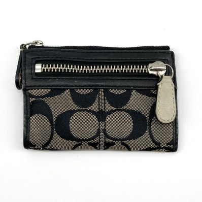 COACH(コーチ) シグネチャー柄 キャンバス×レザー コインケース ブラック×グレー
