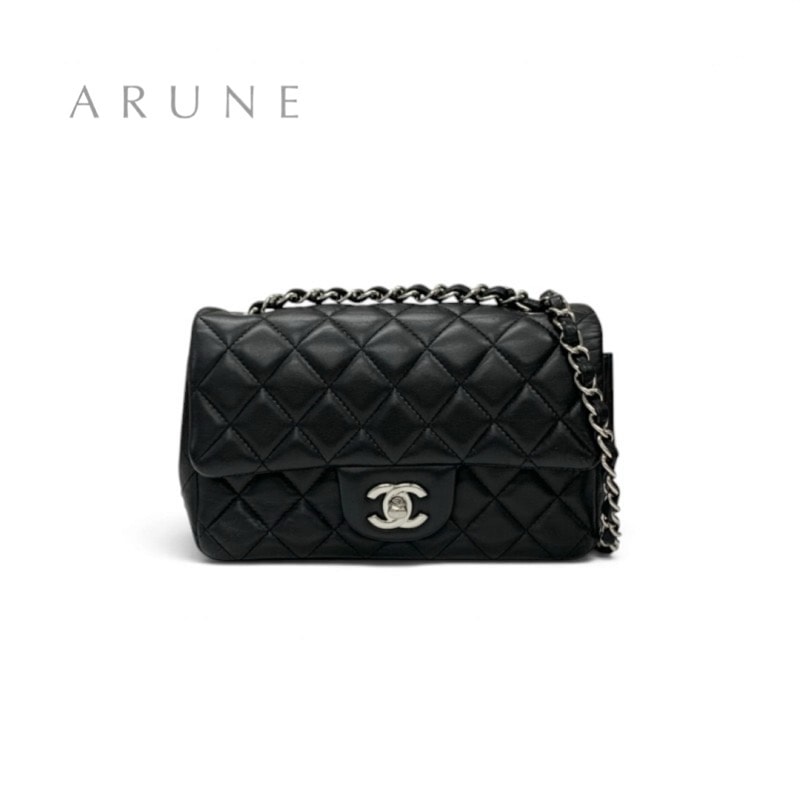 シャネル CHANEL ミニマトラッセ20 バッグ ショルダーバッグ ラムスキン ブラック シルバー ターンロック ココマーク シングルフラップ チェーン