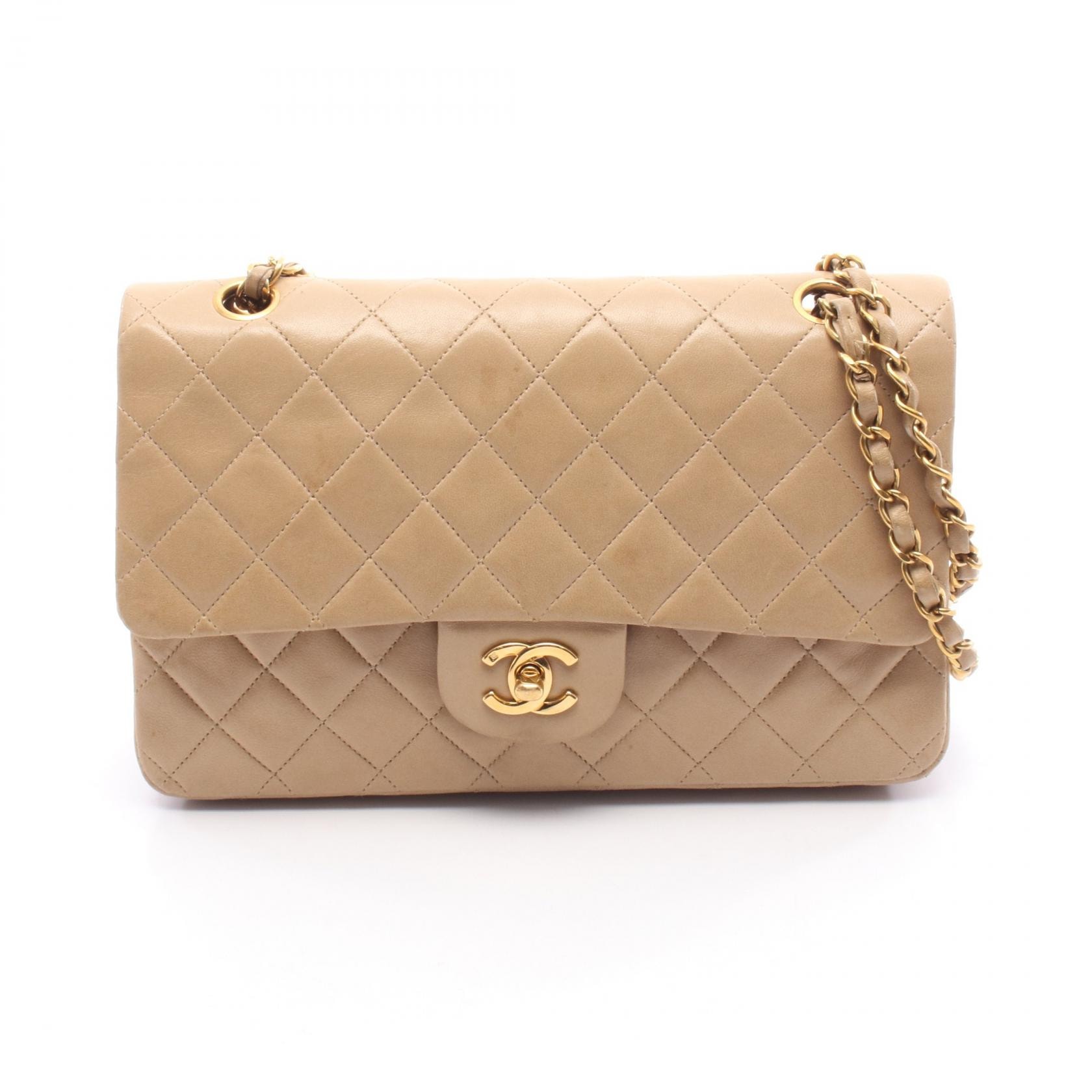 シャネル CHANEL マトラッセ Wフラップ ショルダーバッグ バッグ ラムスキン(羊革) レディース ベージュ系 【中古】