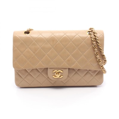 シャネル CHANEL マトラッセ Wフラップ ショルダーバッグ バッグ ラムスキン(羊革) レディース ベージュ系 【中古】