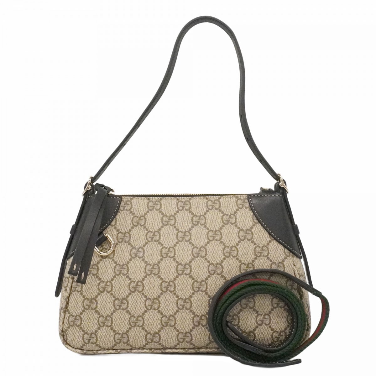 【6da0538】グッチ ハンドバッグ GGスプリーム/シェリーライン 815218 PVC ベージュ ブラック シャンパンゴールド金具 2wayバッグ【中古】レディース