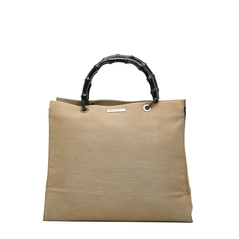 グッチ バンブー トートバッグ ハンドバッグ 002 1010 ベージュ ブラック キャンバス レディース GUCCI 【中古】