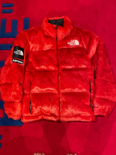 Supreme x The North Face Faux Fur Nuptse Jacket "Red"