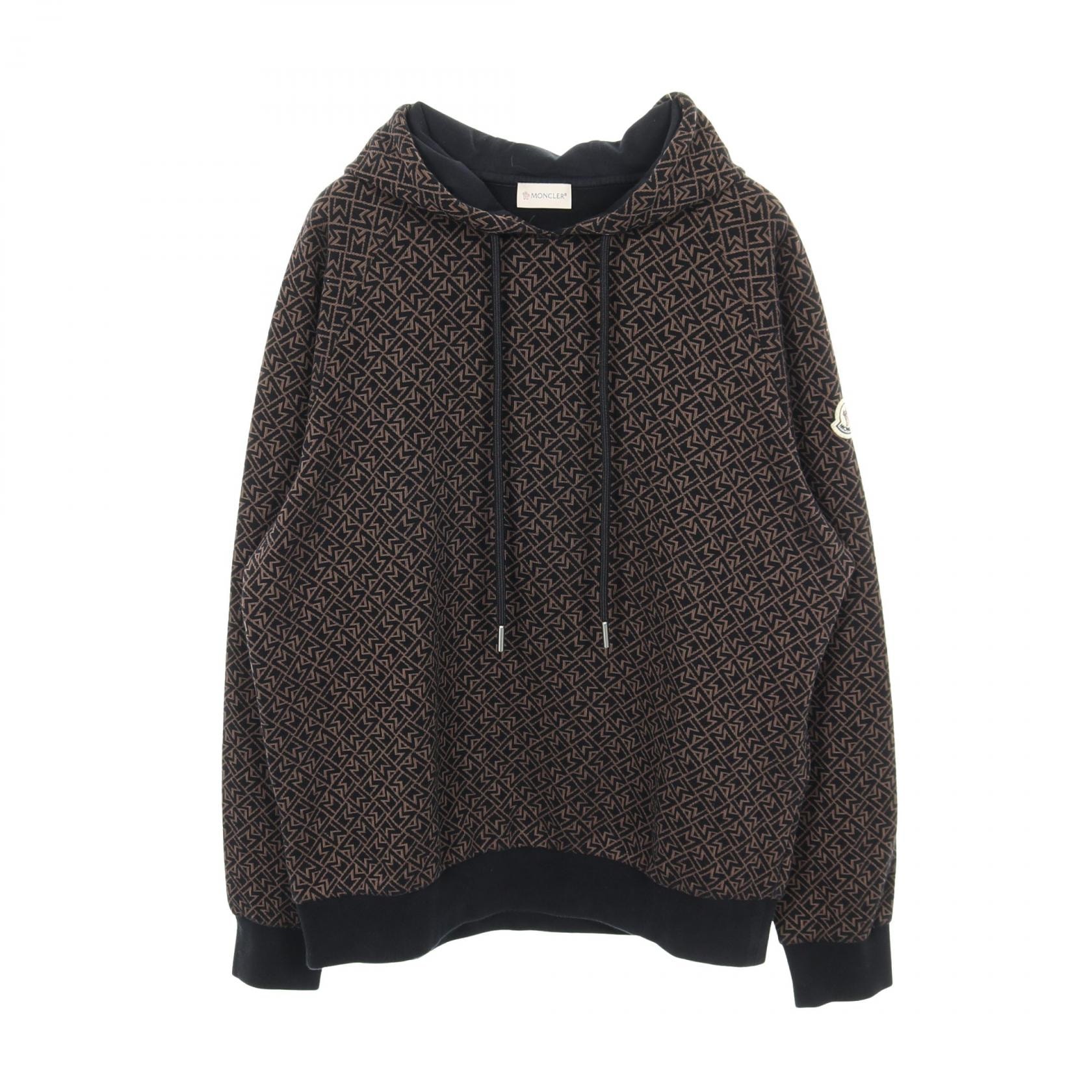 モンクレール MONCLER ロゴ総柄 パーカー 衣料品 トップス コットン ポリエステル メンズ ブラック系 / ブラウン系 【中古】