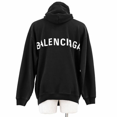 美品 バレンシアガ パーカー フレンチテリー 2018年製 バックプリント スウェット ユニセックス ブラック XS BALENCIAGA