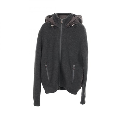 モンクレール MONCLER ニット切替 フード付き ダウンジャケット 衣料品 アウター ナイロン ウール メンズ グレー系 【中古】