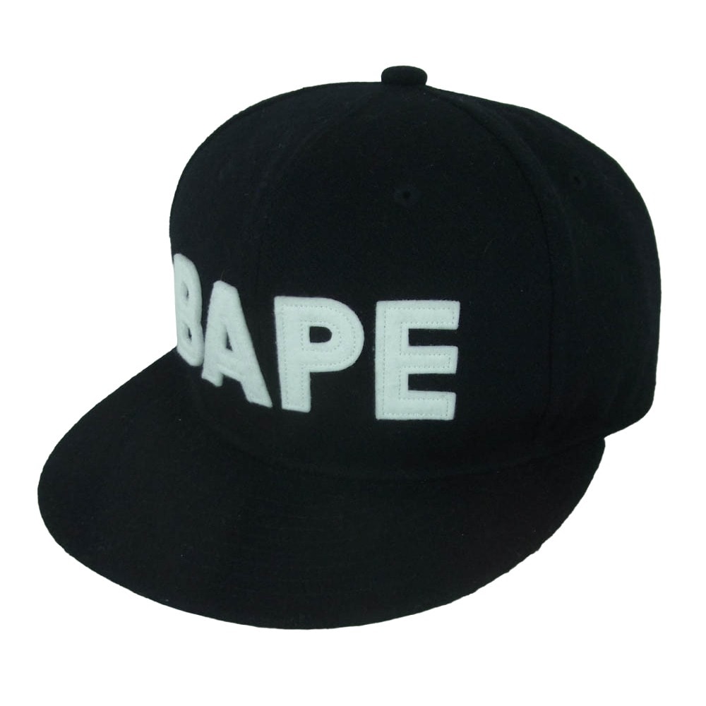 A BATHING APE アベイシングエイプ 001CPJ801009M ウール パッチ キャップ 帽子 日本製 ブラック系 F【美品】【中古】