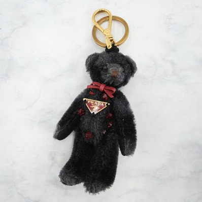 PRADA(プラダ)ベア トリック キーホルダー ヴィンテージ バッグチャーム テディベア ブラック ファー レッドビジュー ゴールド金具 レディース 【中古】