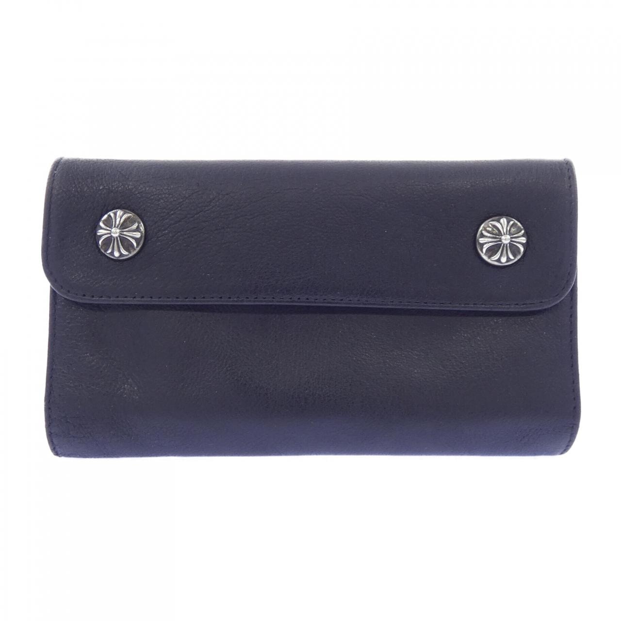 Chrome Hearts Wave Cross Ball Button Leather Wallet "Black/Silver"
