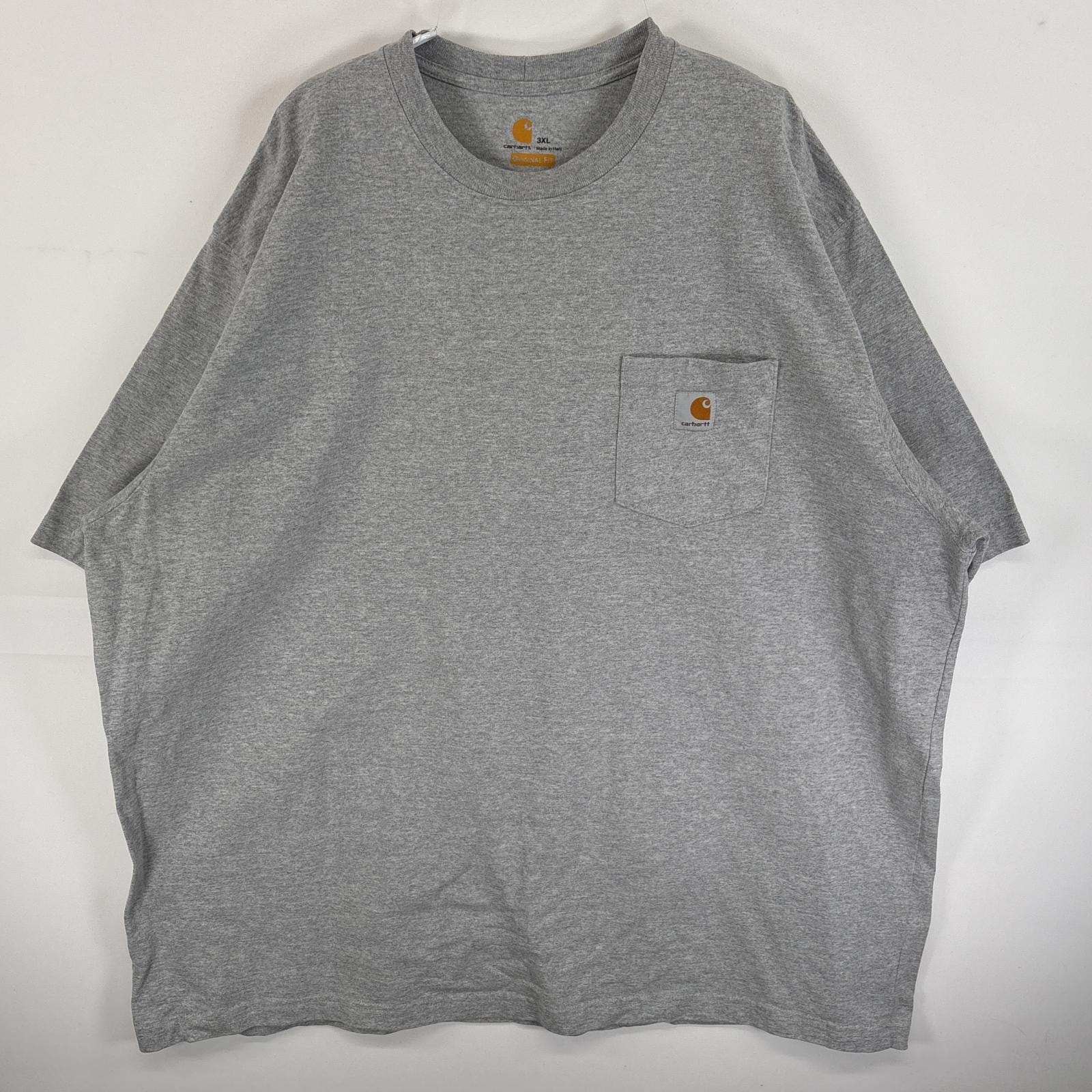 古着 カーハート Carhartt 半袖Tシャツ 肉厚 ワンポイント ロゴ 大きいサイズ 3XL  グレー 無地 メンズ