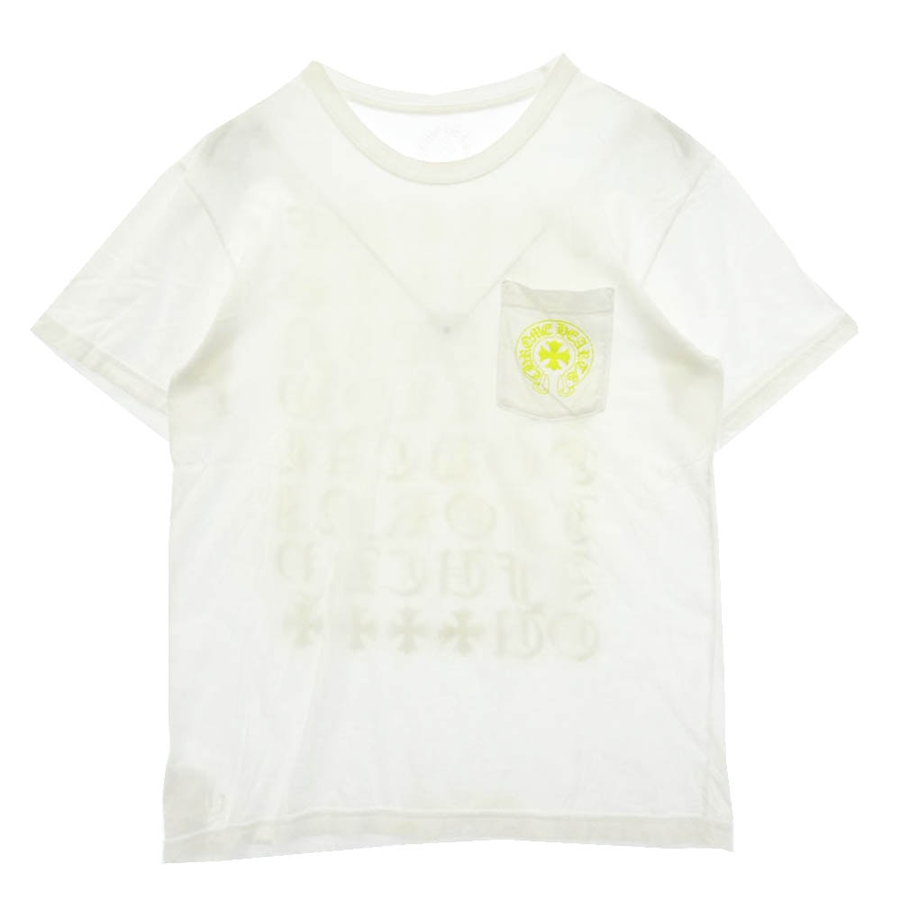 CHROME HEARTS クロムハーツ(原本無) MADE IN HOLLYWOOD VERTICAL LOGO TEE メイドインハリウッド ヴァーティカル ロゴ クルーネック ポケット 半袖 Tシャツ カットソー ホワイト系 L【中古】