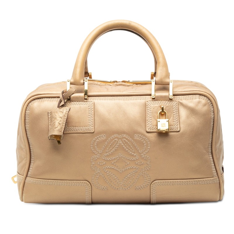 ロエベ アナグラム アマソナ28 ハンドバッグ ゴールド レザー レディース LOEWE 【中古】