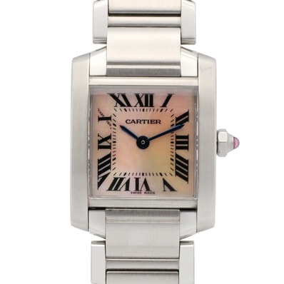 カルティエ CARTIER タンクフランセーズ SM 腕時計 時計 ステンレススチール レディース ピンク系 ピンクシェル W51028Q3 【中古】