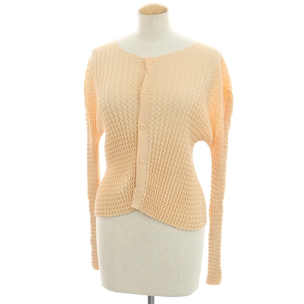 未使用に近い イッセイミヤケ ニットカーディガン リネン ベージュ Lサイズ位 未使用に近い イッセイミヤケ ニットカーディガン リネン