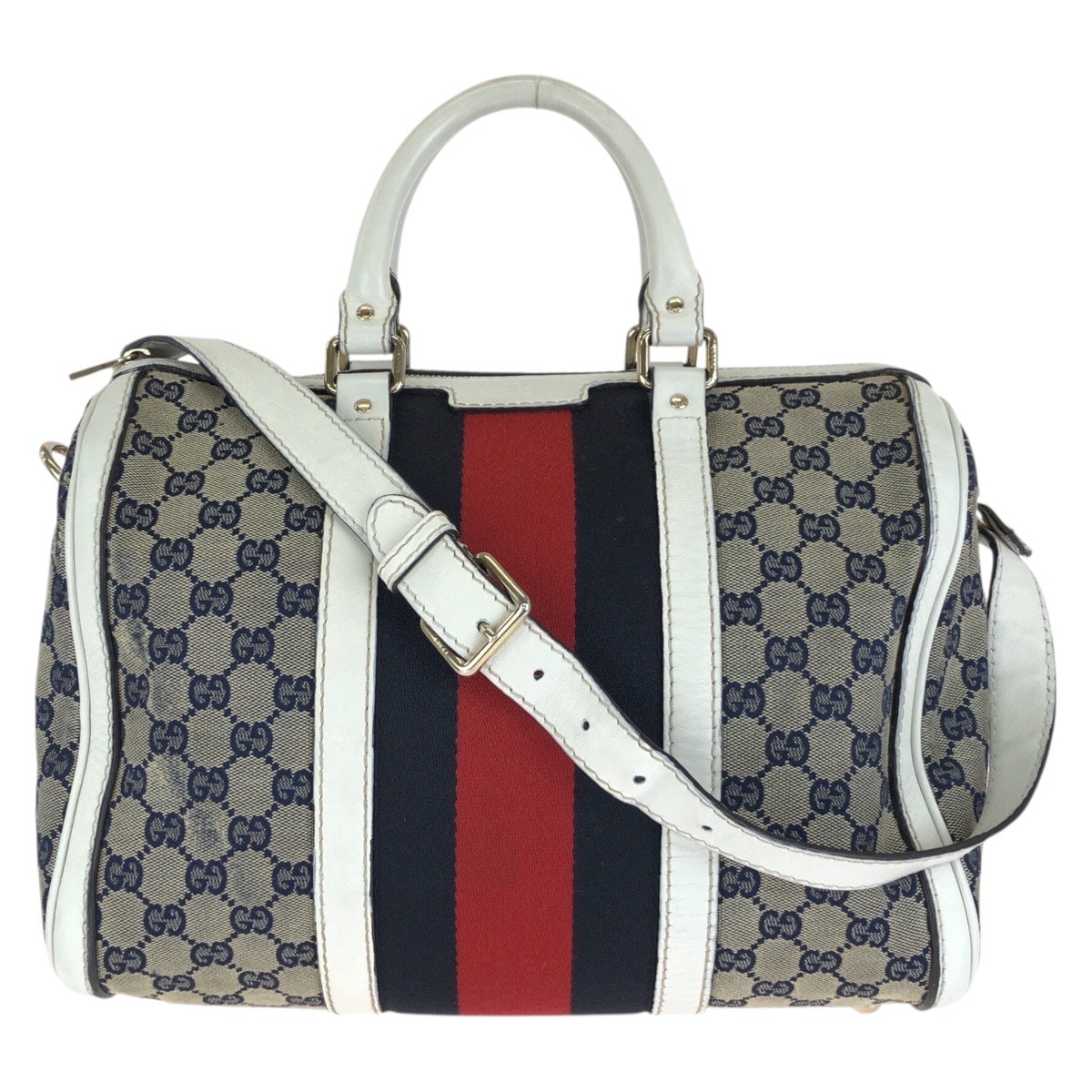GUCCI グッチ シェリーライン 2way ネイビー マルチカラー GGキャンバス レザー/ ハンドバッグ ショルダーバッグ 1-0280911 【中古】