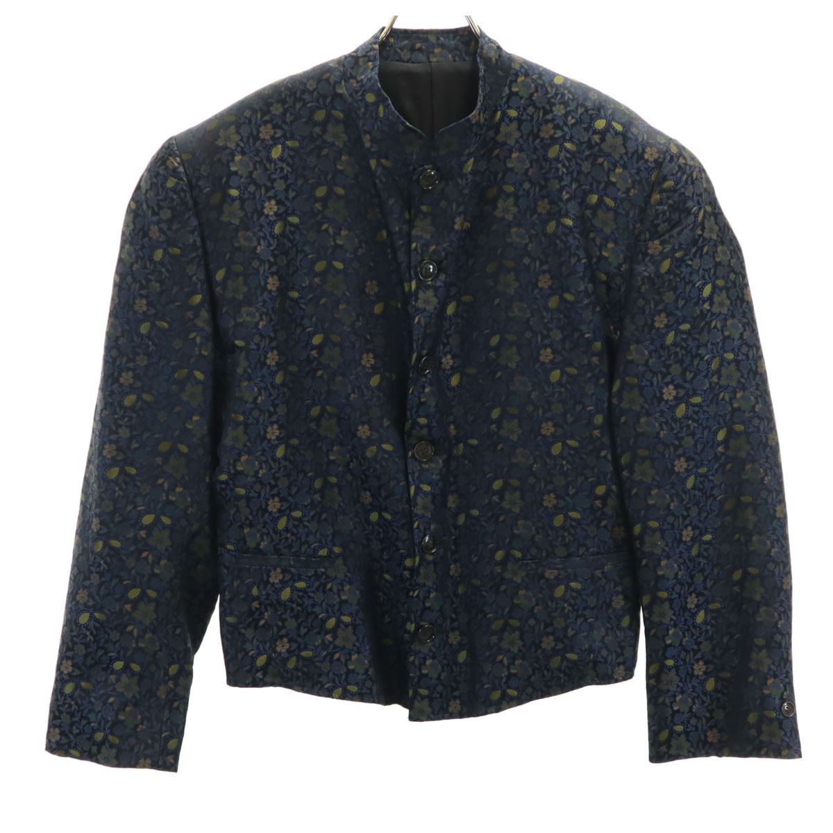 KENZO ケンゾー 90s 日本製 シルク オールド 花柄 スタンドカラー ジャケット F ネイビー