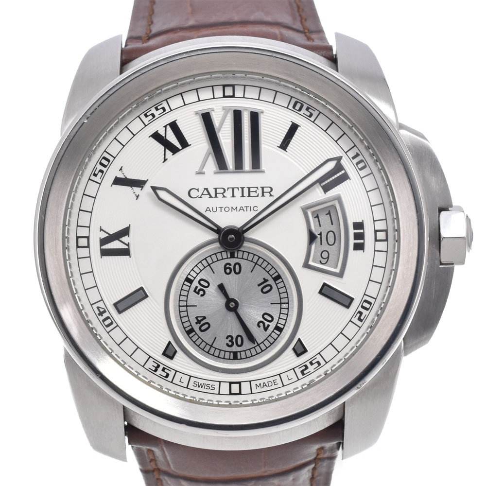 カルティエ CARTIER W7100037 カリブル ドゥ カルティエ スモールセコンド デイト シルバー 自動巻き メンズ 良品 腕時計 N#151249
