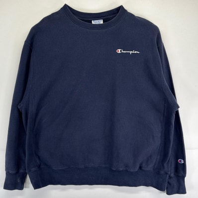 古着 チャンピオン Champion スウェット トレーナー 大きいサイズ クルーネック リバースウィーブ ワンポイント刺繍 2XL ネイビー メンズ