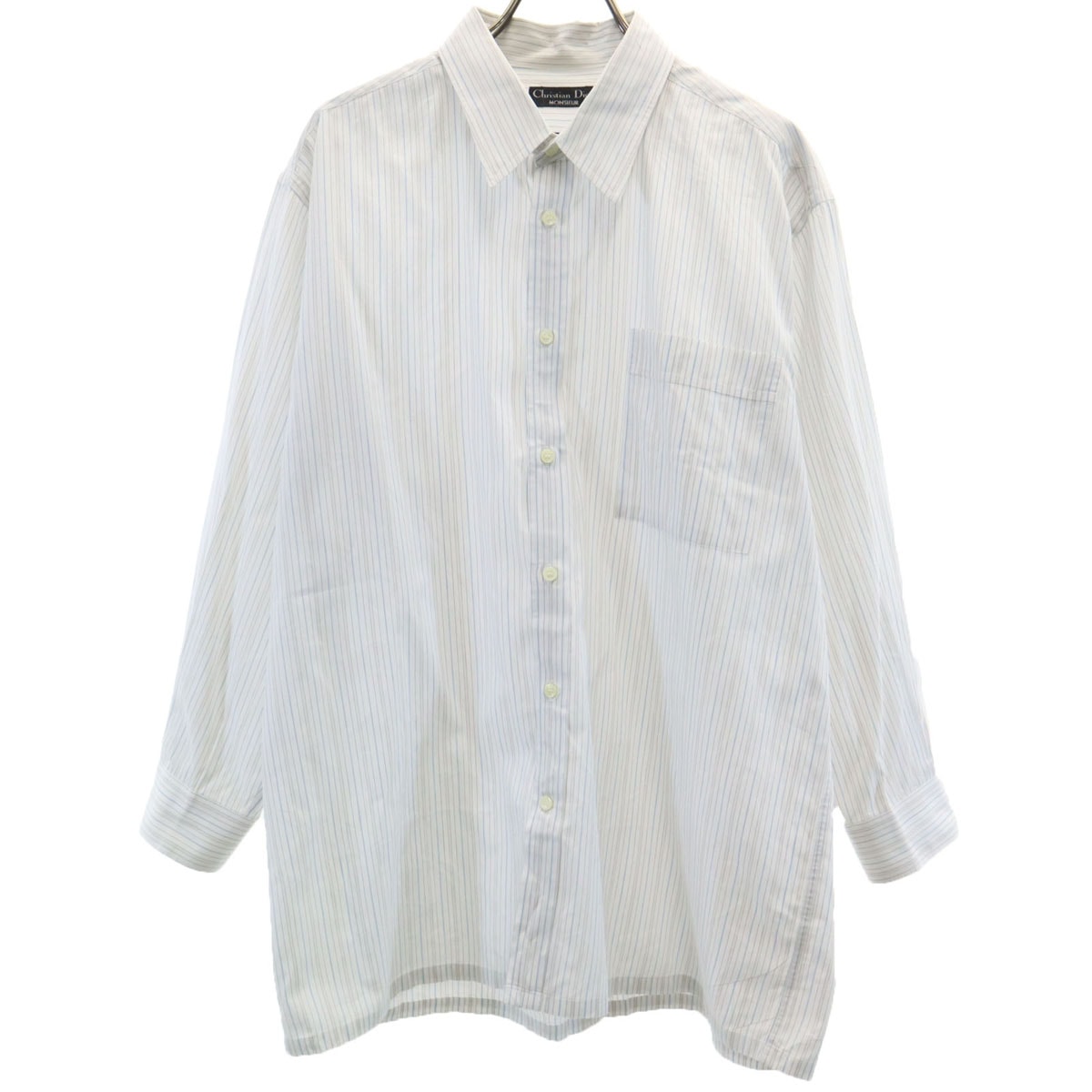 Christian Dior MONSIEUR クリスチャンディオール ムッシュ 90s オールド ストライプ柄 長袖 シャツ 42-82 ホワイト