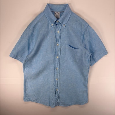 古着 ブルックスブラザーズ Brooks Brothers 半袖シャツ 胸ポケット M ブルー系 無地 メンズ