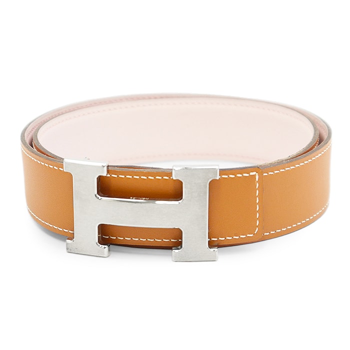 エルメス Constance Hバックル リバーシブル L刻 ベルト ユニセックス キャメル ピンク 75 HERMES