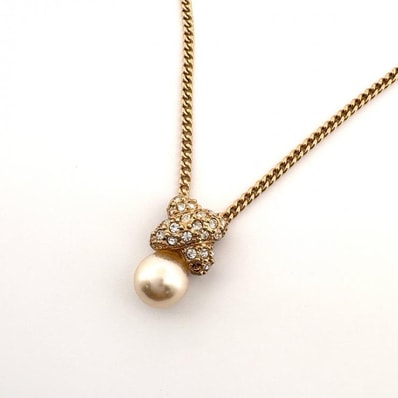 難あり クリスチャンディオール Christian Dior ネックレス パール ラインストーン GP メッキ ゴールド【鑑定済み】正規品