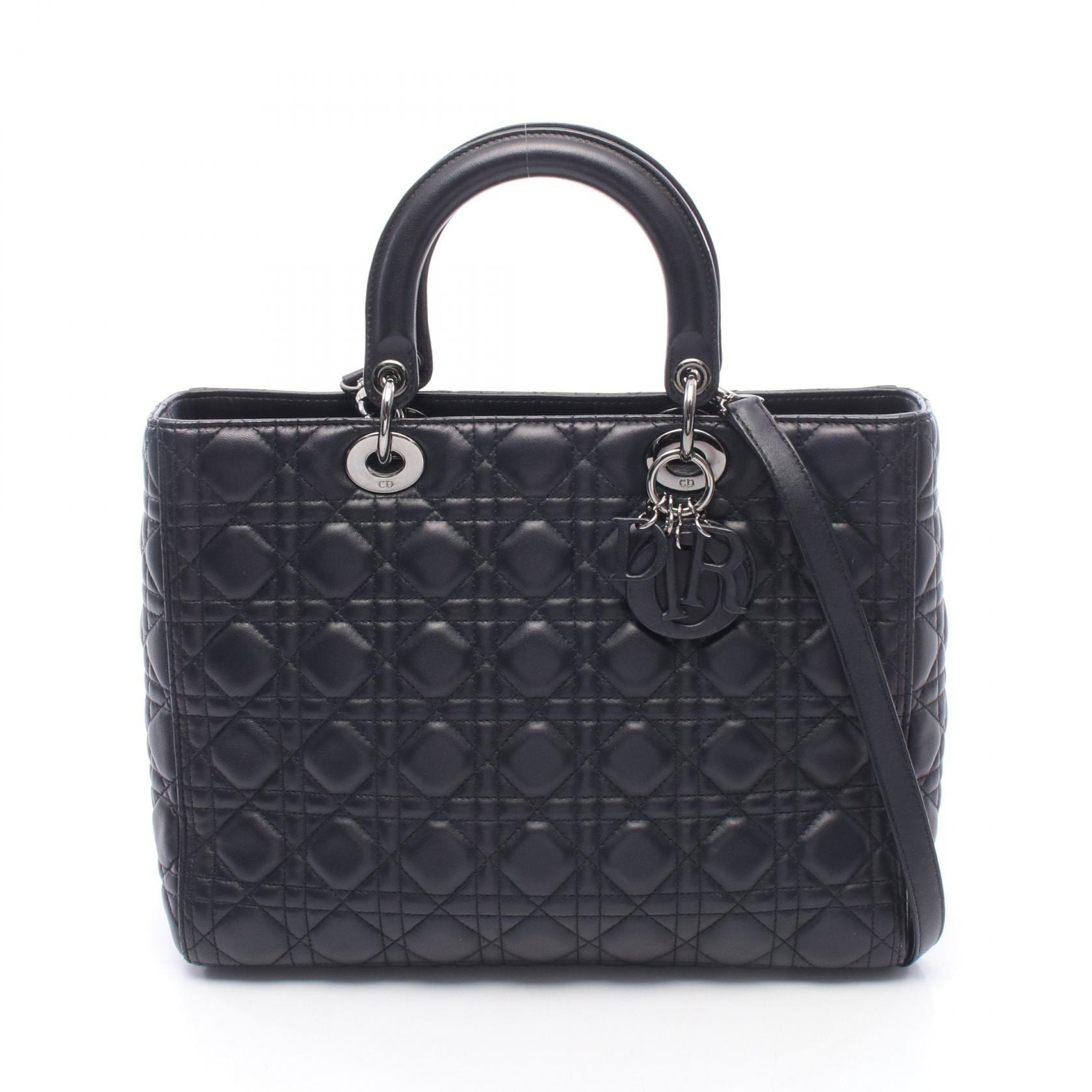 ディオール Dior レディディオール ラージ 2WAY ハンドバッグ バッグ レザー レディース ブラック系 【中古】