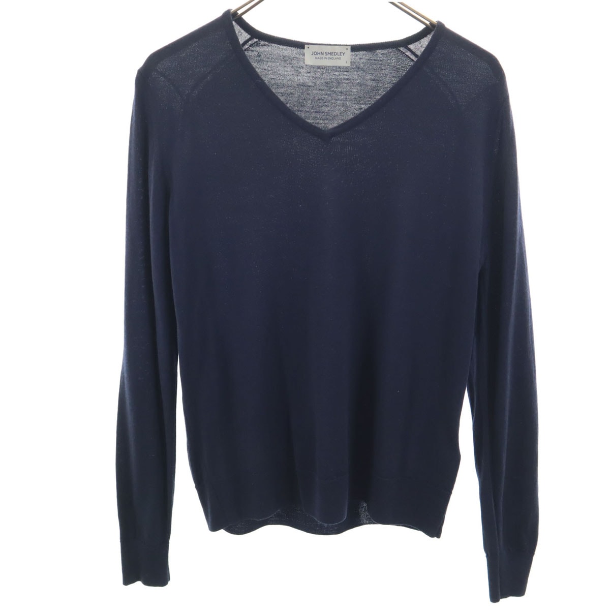 JOHN SMEDLEY ジョンスメドレー イギリス製 ウール 長袖 Vネック セーター L ネイビー ニット
