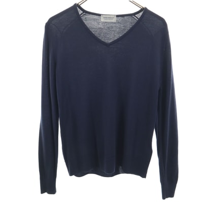 JOHN SMEDLEY ジョンスメドレー イギリス製 ウール 長袖 Vネック セーター L ネイビー ニット