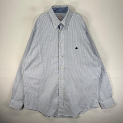 古着 ブルックスブラザーズ Brooks Brothers 長袖シャツ 346 BD ワンポ ロゴ刺繍 L ブルー系 ストライプ メンズ
