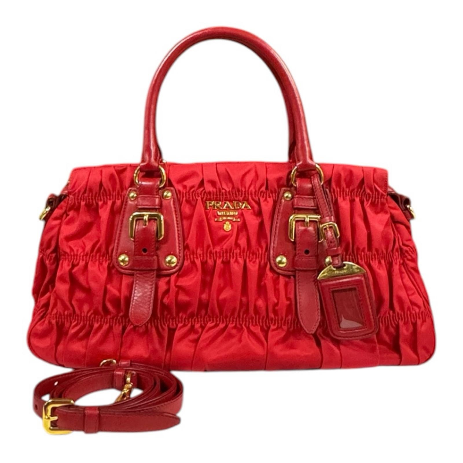 プラダ ギャザー ショルダーバッグ ナイロン BN1407 レッド レディース PRADA  中古