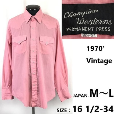 70s/Vintage★チャンピオン/Champion Westerns★長袖ウエスタンシャツ【メンズ16 1/2-34 /ピンク/pink】RARE/Tops/Shirts◆TBH995