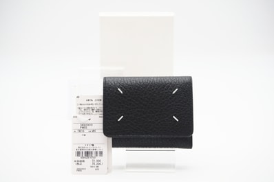 極美品 MAISON MARGIELA メゾンマルジェラ グレインレザー スリーフォールドウォレット SA3UI0010 三つ折り財布 ブラック レザー グレインレザー レディース