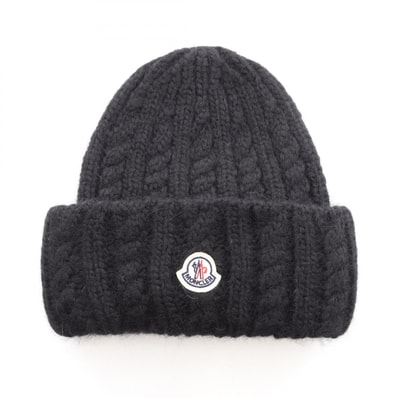 モンクレール MONCLER ロゴワッペン ニットキャップ ニットキャップ 帽子 ナイロン ウール アルパカ レディース ブラック系 L20933B00031999 【新品】