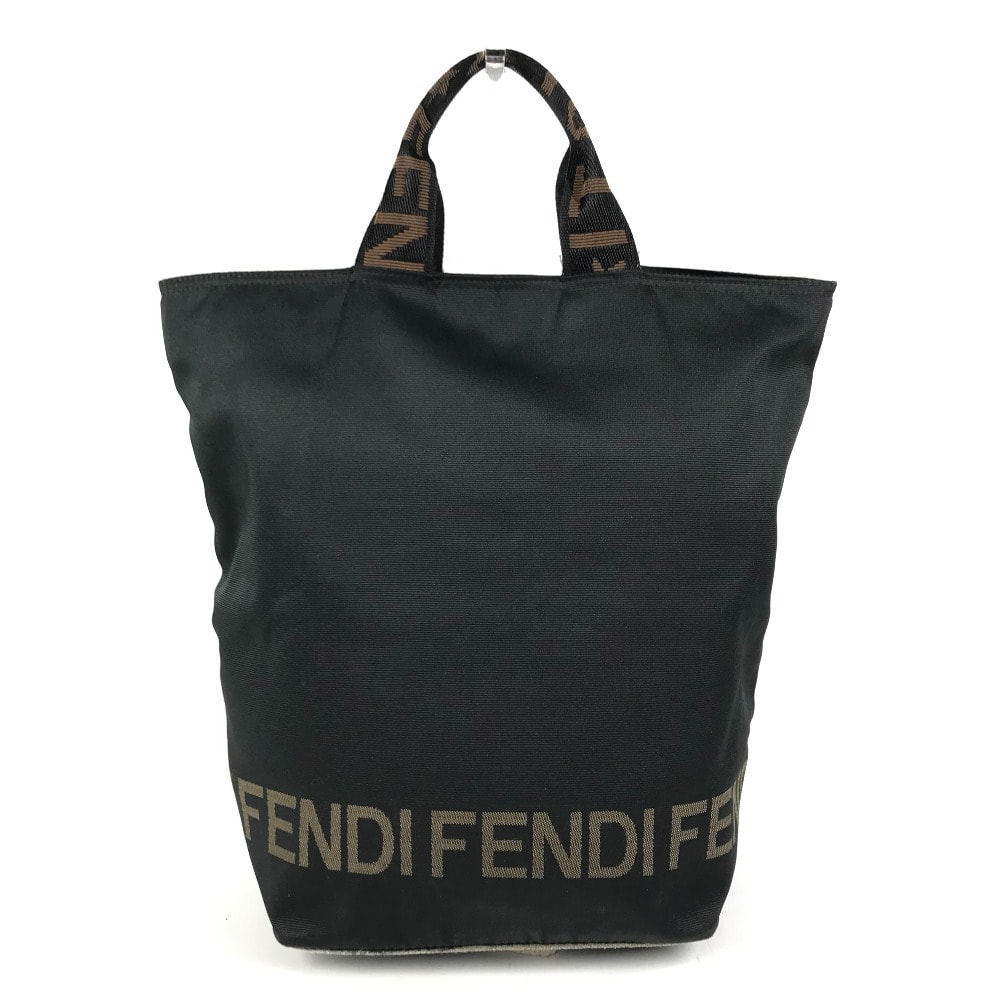 フェンディ FENDI ロゴ ヴィンテージ 肩掛け トートバッグ カバン 縦型トート ハンドバッグ ナイロンキャンバス ブラック