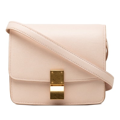 セリーヌ クラシックボックス スモール 斜め掛け ショルダーバッグ ピンクベージュ レザー レディース CELINE 【中古】
