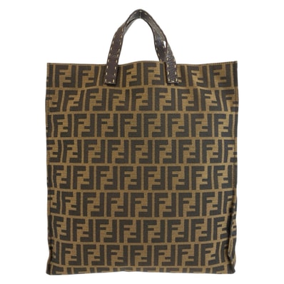 美品 FENDI フェンディ セレリア ズッカ ブラウン キャンバス レザー/ トートバッグ ビジネスバッグ ハンドバッグ 604140 【中古】