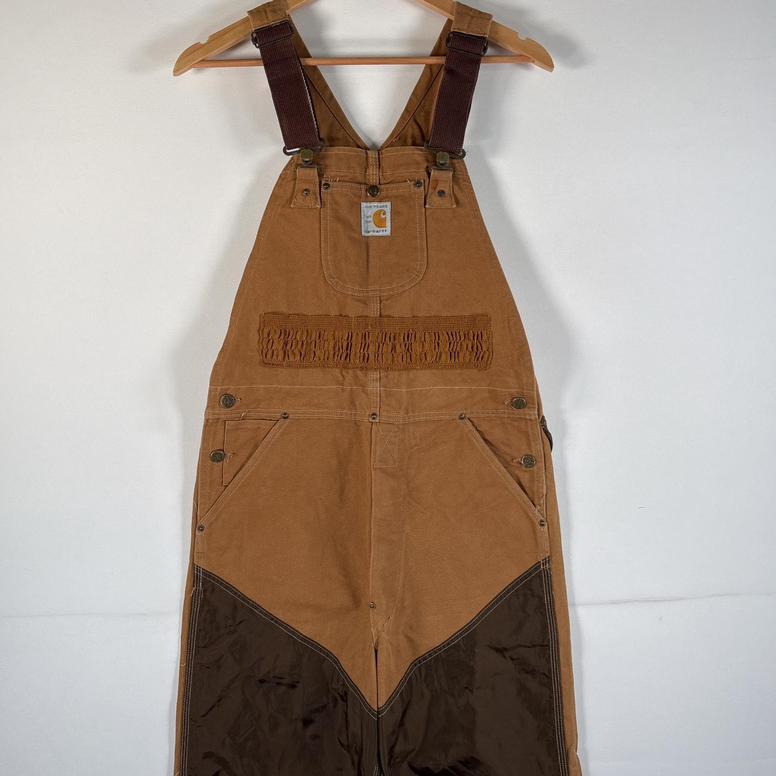 古着 80's/80年代 ヴィンテージ カーハート Carhartt USA製 オーバーオール ダック ワンポイントロゴ ワーク 100YEARS w32 L34 キャメル メンズ