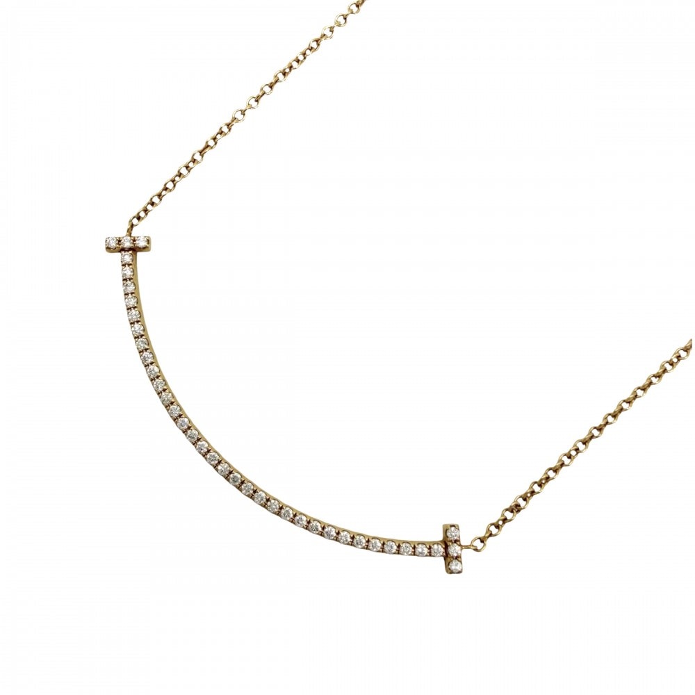 TIFFANY&Co. ティファニー ネックレス Tスマイル スモール ペンダント ジュエリー アクセサリー アジャスター付き 18金YG Au750 K18イエローゴールド    ダイヤモンド レディース 約2.1g 美品【中古品】