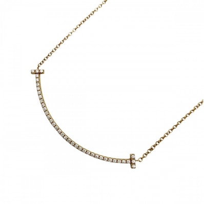 TIFFANY&Co. ティファニー ネックレス Tスマイル スモール ペンダント ジュエリー アクセサリー アジャスター付き 18金YG Au750 K18イエローゴールド ダイヤモンド レディース 約2.1g 美品【中古品】