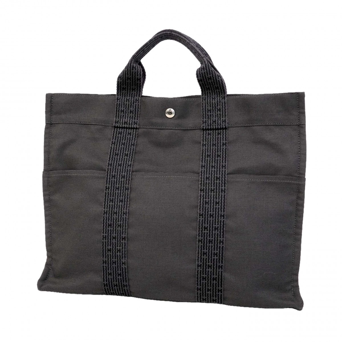 【6de5700-k】エルメス トートバッグ エールライン キャンバス グレー シルバー金具【中古】レディース