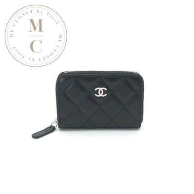 シャネル CHANEL 財布 コインケース 小銭入れ ブラック シルバー マトラッセ ココマーク カードケース ジップ