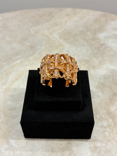 Chrome Hearts 22K Cemetery Cross Pave Diamond Ring "Yellow Gold"