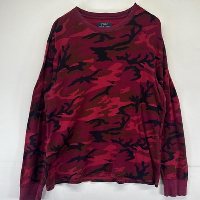 古着 ポロ・ラルフローレン POLO RALPH LAUREN 長袖Tシャツ ワンポイントロゴ サーマル ロンT L レッド系 カモフラージュ(迷彩) メンズ