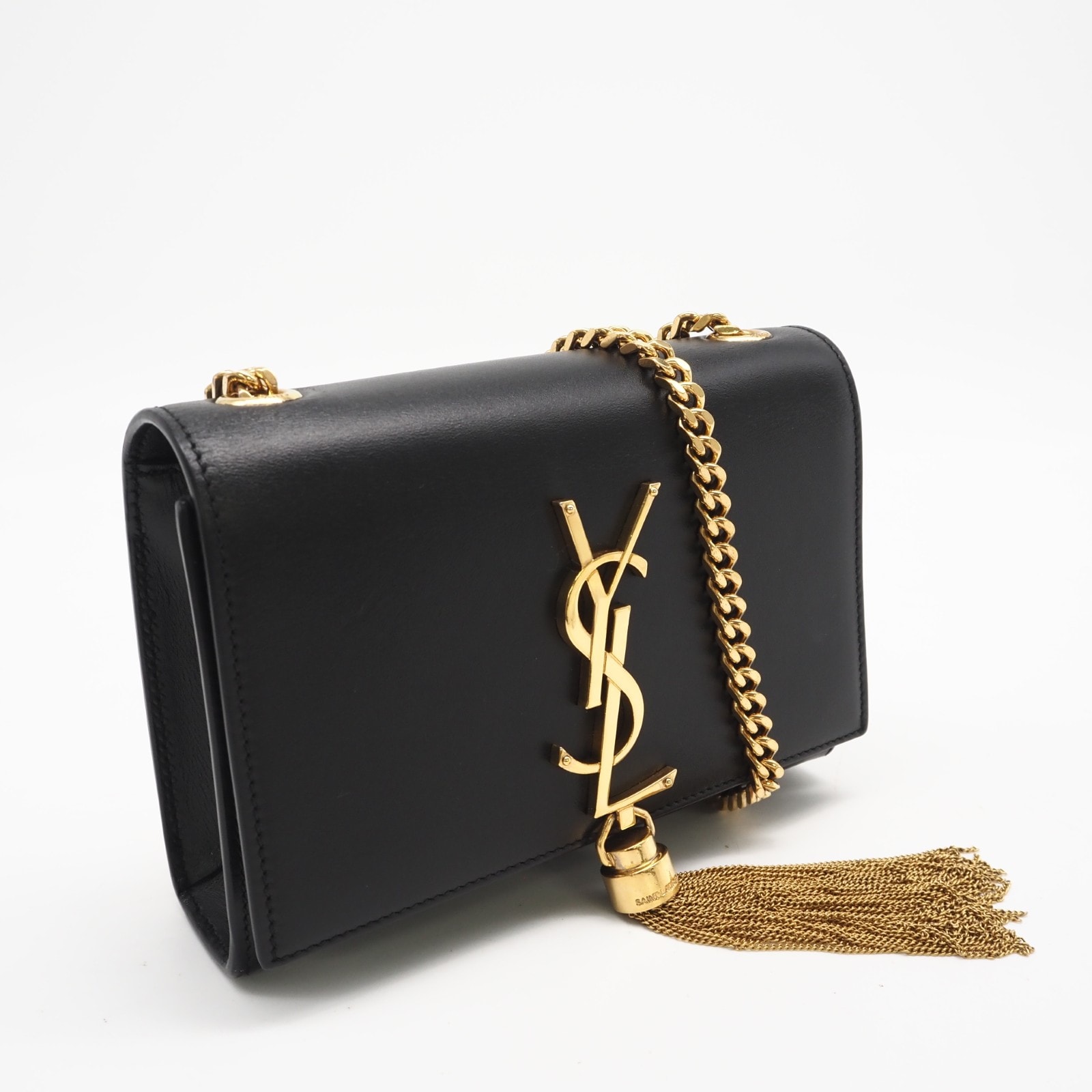 極美品 SAINT LAURENT サンローラン サンローランパリ チェーンショルダーバッグ ケイト 354120 ショルダーバッグ ブラック ゴールド レザー レディース