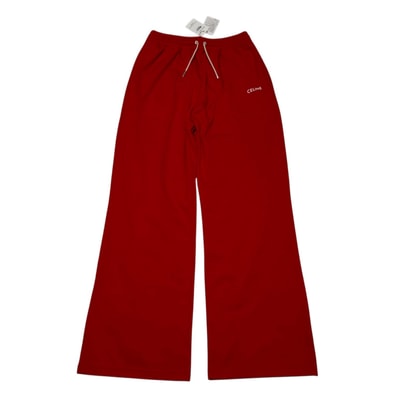 新品 セリーヌ CELINE ホワイトロゴプリント ロング ワイドレッグ トラックパンツ 赤 2Z135121O-27RO メンズ