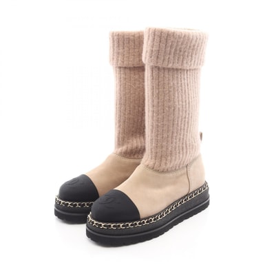 シャネル CHANEL ココマーク ブーツ 靴 ファブリック スウェード レディース ベージュ系 / ブラック系 【中古】